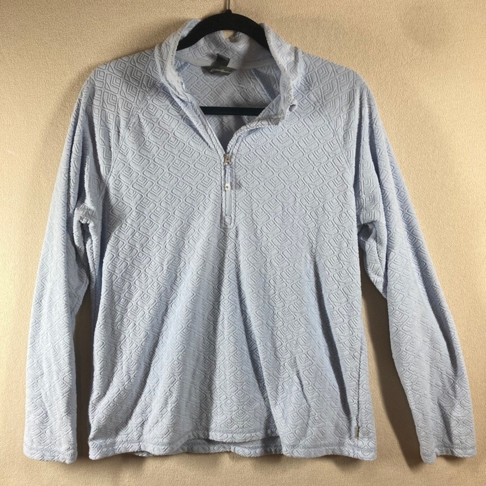 Eddie Bauer Women's 1/4 Zip Fleece Sz Large Light Blue Casual Gorpcore Preppy